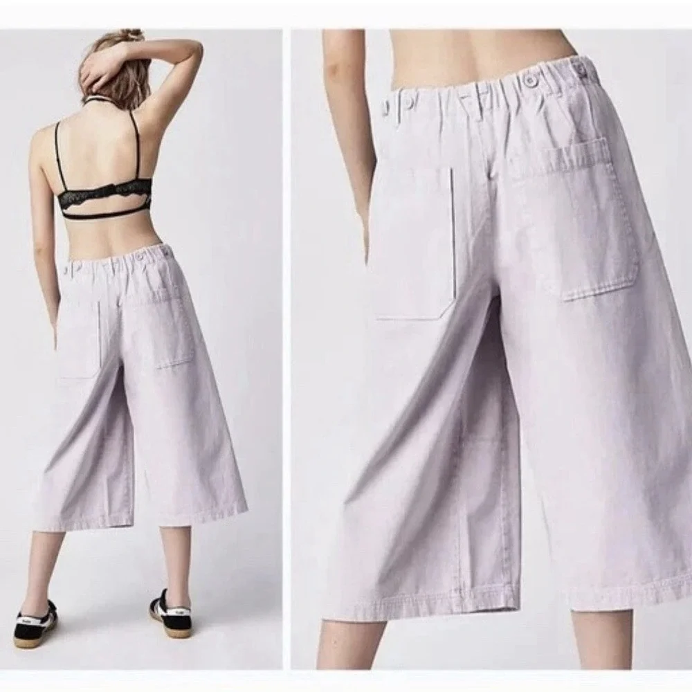 Free People Women's Wide Leg Gaucho Pants Hard Rain Cropped Purple Size 8 - Picture 2 of 9